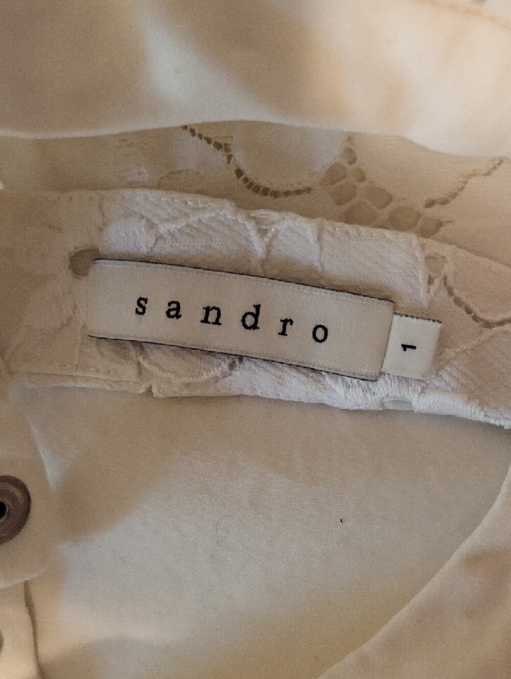 Sandro White Floral Lace Short Sleeve Top with Black Trim - Picture 2 of 4